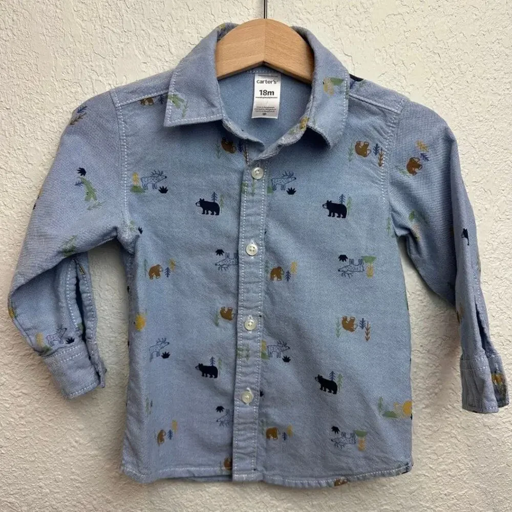 Carters's Set of 3 Short Sleeve Button Down Shirts Different Prints 18M
